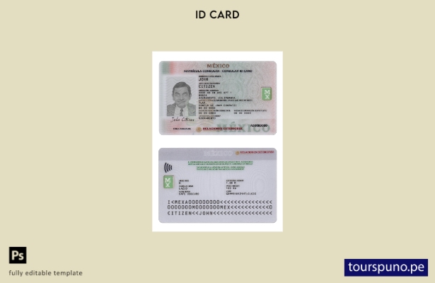 Plantilla de tarjeta de identificación consular de México lista para imprimir